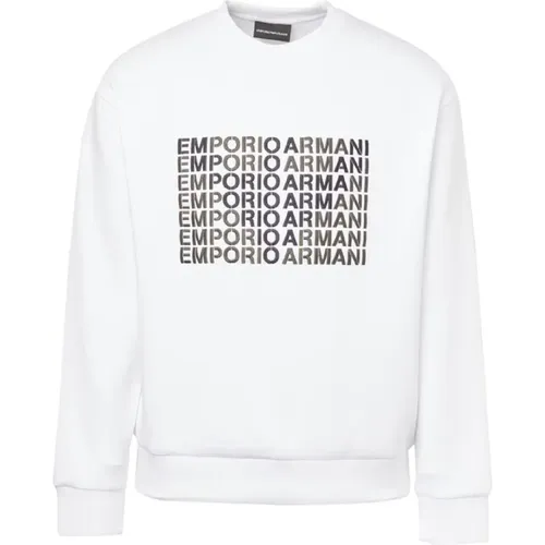 Stretch Cotton Men`s Sweatshirt with Embroidered Logo and Eagle Graphic , male, Sizes: L - Emporio Armani - Modalova