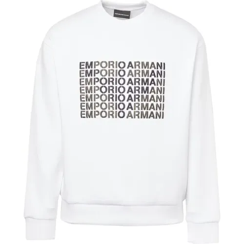 Stretch Cotton Men`s Sweatshirt with Embroidered Logo and Eagle Graphic , male, Sizes: M, L - Emporio Armani - Modalova