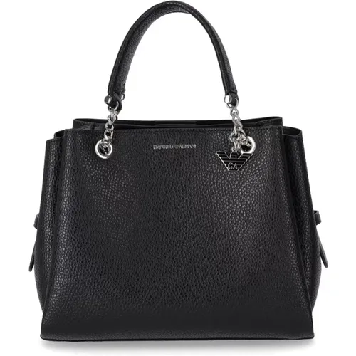 Hammered Faux Leather Handbag with Logo Charm , female, Sizes: ONE SIZE - Emporio Armani - Modalova