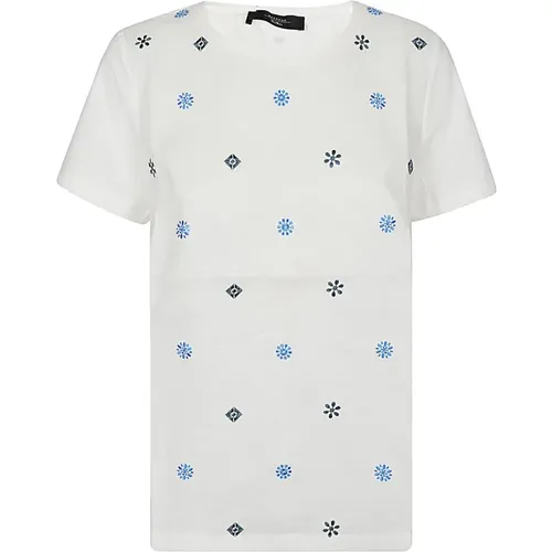 Weißes Geometrisch Besticktes Baumwoll-T-Shirt , Damen, Größe: M - Max Mara Weekend - Modalova
