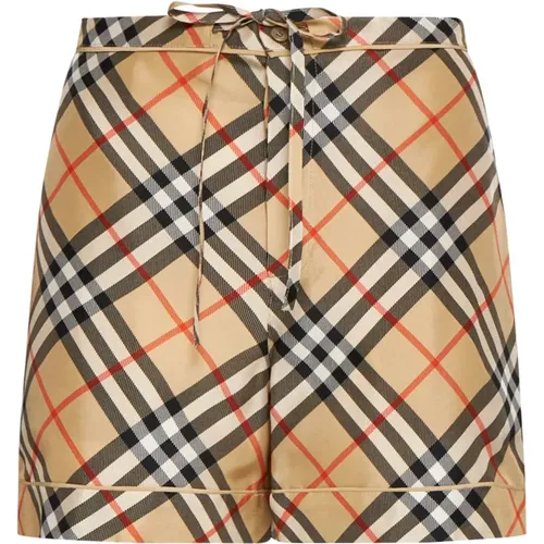 Check Print Silk Pajama Shorts , female, Sizes: XS, 2XS - Burberry - Modalova