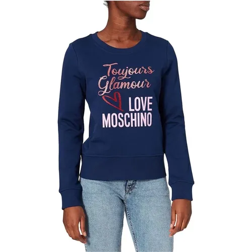 Blaues Baumwoll-Sweatshirt mit Markendesign , Damen, Größe: 2XS - Love Moschino - Modalova