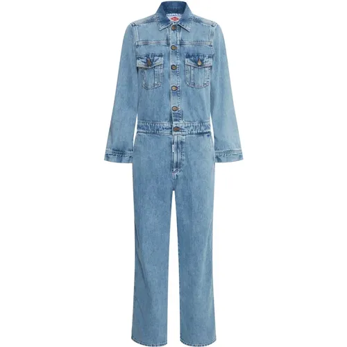 Denim Jumpsuit mit Hemdkragen und Brusttaschen , Damen, Größe: S - Ball - Modalova