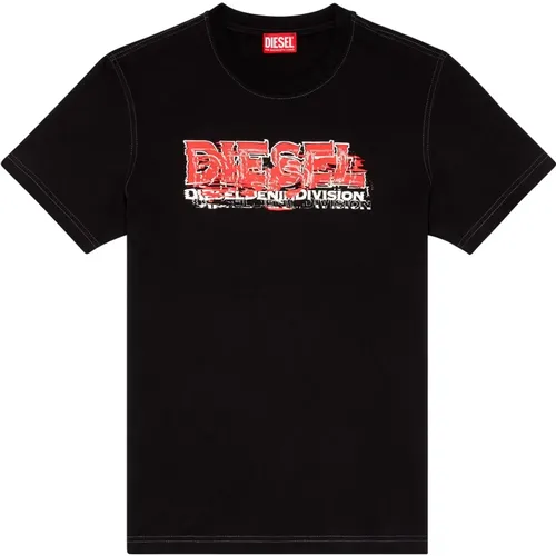 T-Shirt mit verzerrtem Logo , Herren, Größe: L - Diesel - Modalova
