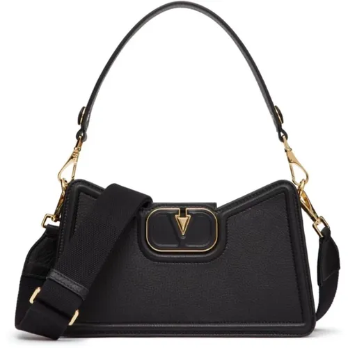 Hammered Leather Shoulder Bag with Gold Hardware , female, Sizes: ONE SIZE - Valentino Garavani - Modalova