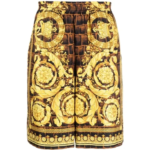 Barocco Print Silk Shorts , male, Sizes: M, L - Versace - Modalova