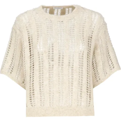 Lace Sweater Short Sleeves , female, Sizes: L, S, XS, M - BRUNELLO CUCINELLI - Modalova