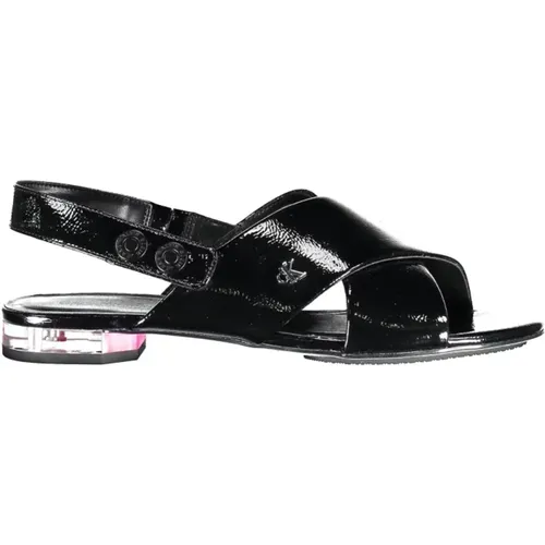 Flacher Gekreuzter Front-Logo-Sandalen Schwarz , Damen, Größe: 37 EU - Calvin Klein - Modalova