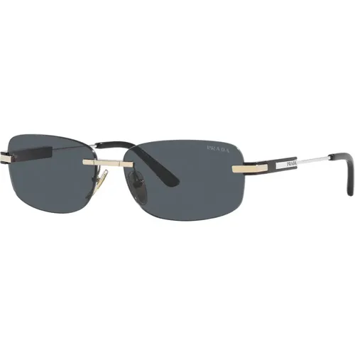 Stylische Sonnenbrille in Hellgold/Dunkelgrau , Herren, Größe: 60 MM - Prada - Modalova