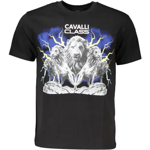 Herren T-Shirt Kurzarm Schwarz , Herren, Größe: XL - Cavalli Class - Modalova