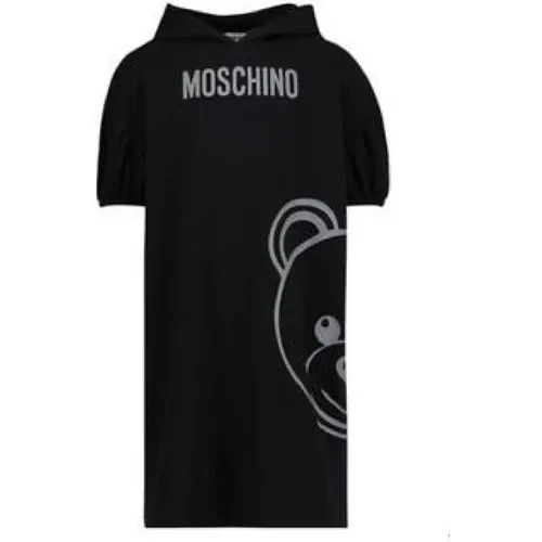 Schwarzes Kapuzenkleid mit Maxi Teddy Bear und Logo-Schriftzug - 12 Jahre - Moschino - Modalova