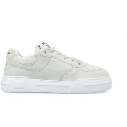 Leather Sneakers with Logo Print , female, Sizes: 6 UK, 3 UK, 5 1/2 UK, 4 UK, 7 UK - Miu Miu - Modalova