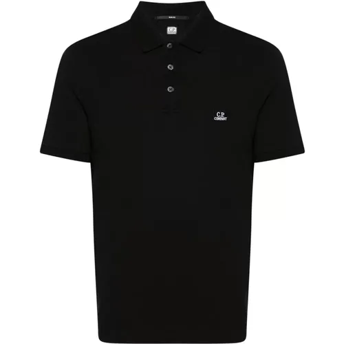 Schwarzes Baumwoll-Poloshirt mit Logo , Herren, Größe: 2XL - C.P. Company - Modalova