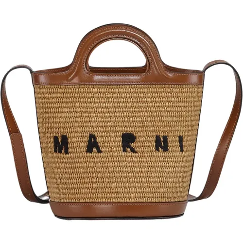 Tropicalia small bucket bag leather and raffia-effect fabric , female, Sizes: ONE SIZE - Marni - Modalova