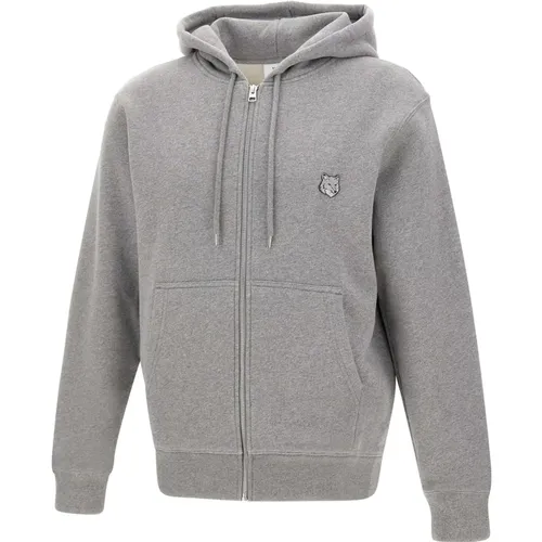 Grauer Baumwoll-Kapuzenpullover , Herren, Größe: XL - Maison Kitsuné - Modalova