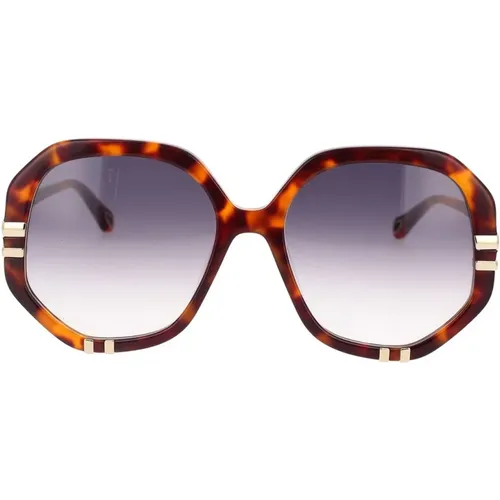 Retro-Stil Runde Sonnenbrille mit Blauen Verlaufsgläsern , Damen, Größe: ONE Size - Chloé - Modalova
