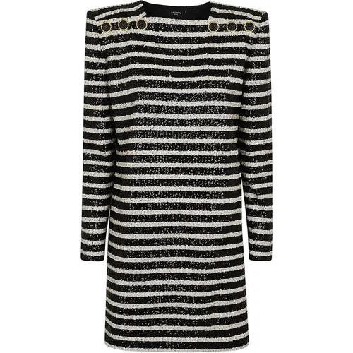 Rhinestone Striped Dress Aw24 , female, Sizes: XL, S - Balmain - Modalova