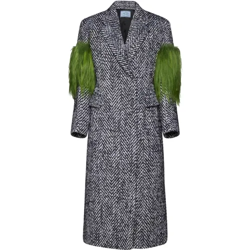 Luxurious Herringbone Wool Coat , female, Sizes: S - Prada - Modalova