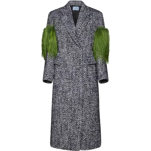 Luxurious Herringbone Wool Coat , female, Sizes: S, XS - Prada - Modalova