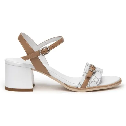 Weiße Strass-Sandalen mit Schnalle , Damen, Größe: 35 EU - Nerogiardini - Modalova