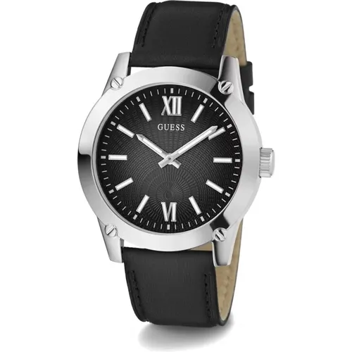Crescent Black Leather Watch , male, Sizes: ONE SIZE - Guess - Modalova
