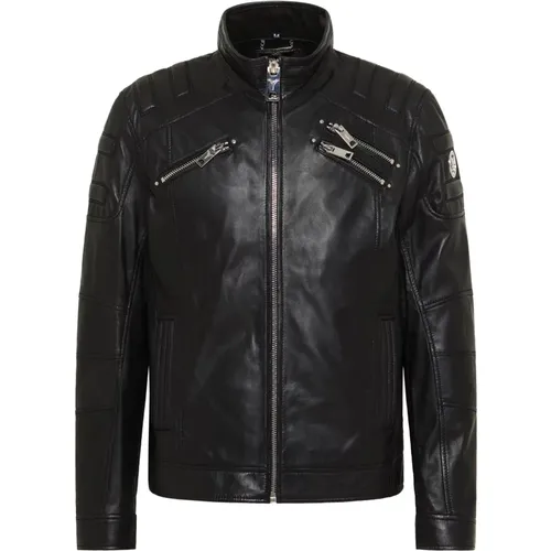 Joker Bikerstil Lederjacke , Herren, Größe: M - carlo colucci - Modalova