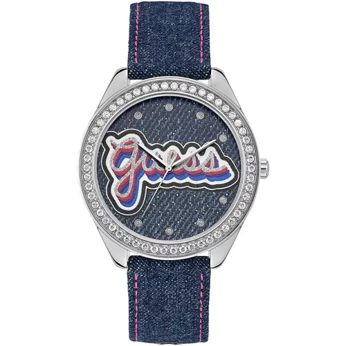 Blue Denim Drew Watch with Crystal , female, Sizes: ONE SIZE - Guess - Modalova