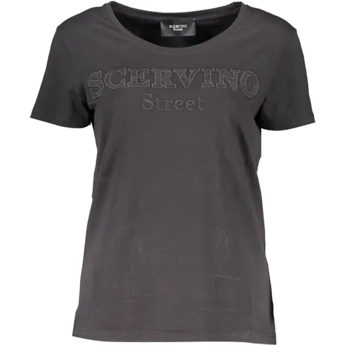 Schwarzes Baumwoll-T-Shirt mit Stickerei und Logo - Ermanno Scervino - Modalova