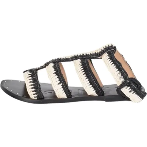 Raffia Gestreifte Ledersandalen , Damen, Größe: 37 EU - Manebí - Modalova