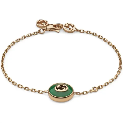 Interlocking Armband in Roségold, grüner Achat und Diamant - Gucci - Modalova