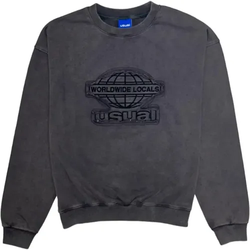 Grauer Polyester Crewneck Sweatshirt , Herren, Größe: M - Usual - Modalova