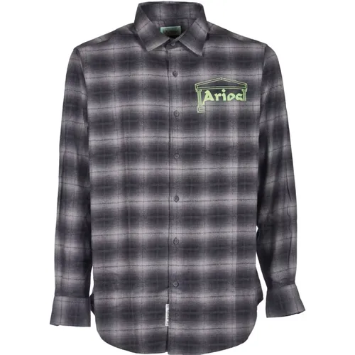 Grey Plaid-Check Flannel Shirt , male, Sizes: S - Aries - Modalova