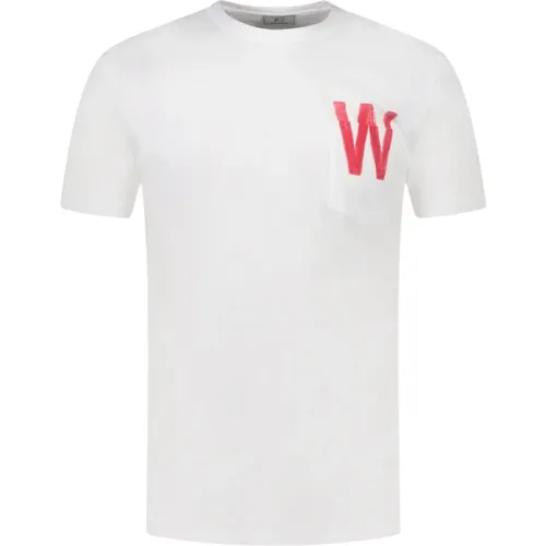 Herren T-Shirt mit Tasche und Druck , Herren, Größe: M - Woolrich - Modalova