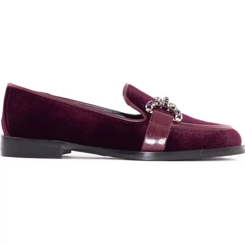 Burgundy Velvet Loafer with Gemstone Detail , female, Sizes: 3 UK, 6 UK - Roberto Festa - Modalova