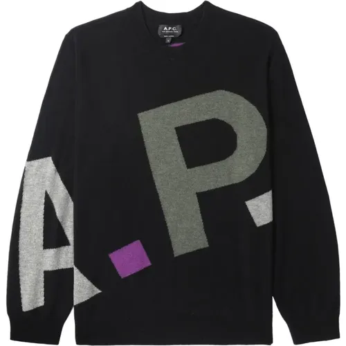 Schwarzer Tricolour Pullover mit Rippbündchen , Herren, Größe: S - A.P.C. - Modalova