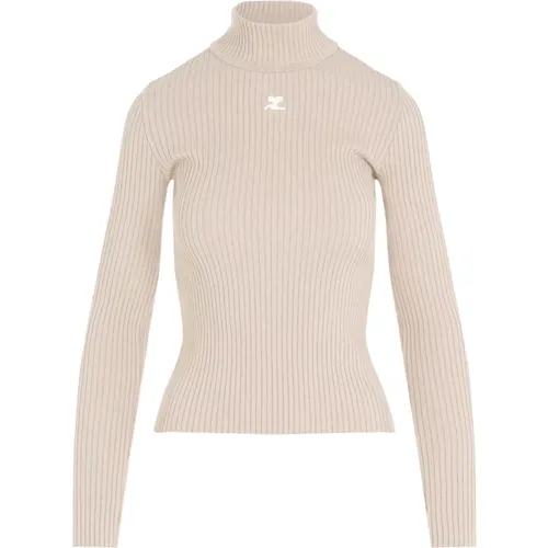 Gerippter Rollkragenpullover Nude Aw24 , Damen, Größe: M - Courrèges - Modalova