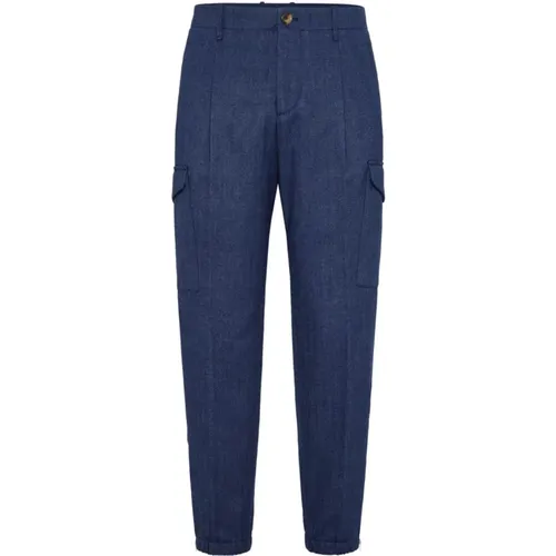 Indigo Cargo Pants Slim Fit , male, Sizes: L, XS, XL, M - BRUNELLO CUCINELLI - Modalova