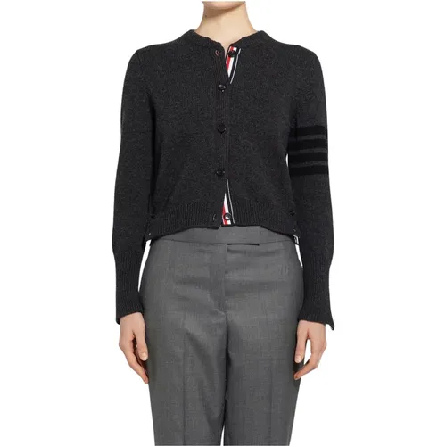 Iconic Crew Neck Cardigan in Grey , female, Sizes: XS - Thom Browne - Modalova