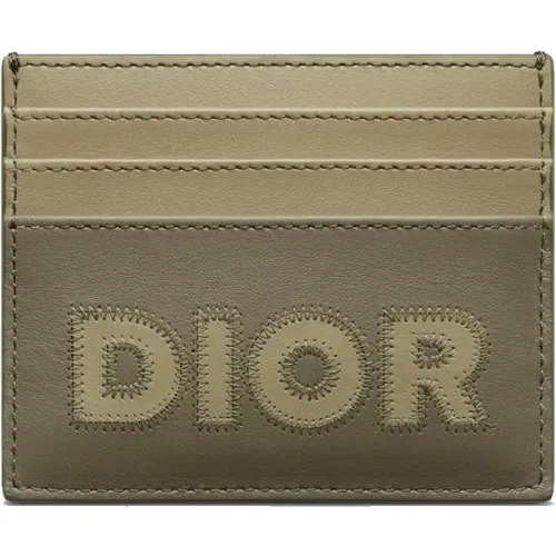 Leather Card Holder with Embroidered Logo , male, Sizes: ONE SIZE - Dior - Modalova