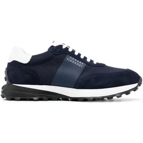 Blaue Leder Stylische Sneakers , Herren, Größe: 42 EU - Casadei - Modalova