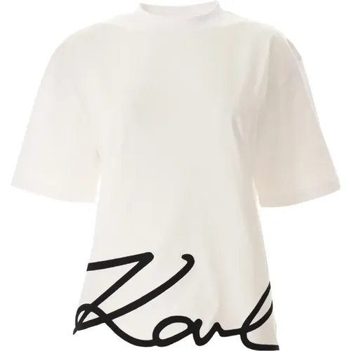 Signature Hem T-shirt in Weiß , Damen, Größe: M - Karl Lagerfeld - Modalova