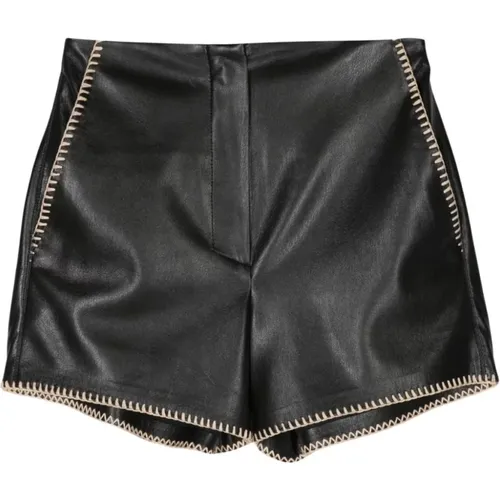 Faux Leather Shorts with Rafia Trim , female, Sizes: M - Nanushka - Modalova