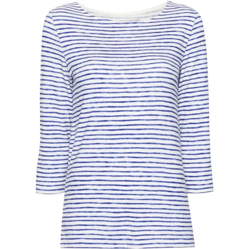 Striped T-shirt in Viscose and Linen , female, Sizes: M - majestic filatures - Modalova