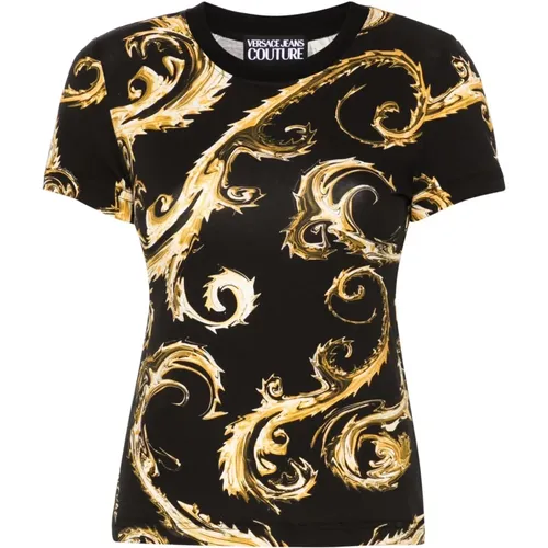 Jersey T-Shirt in and Gold , female, Sizes: XS - Versace Jeans Couture - Modalova