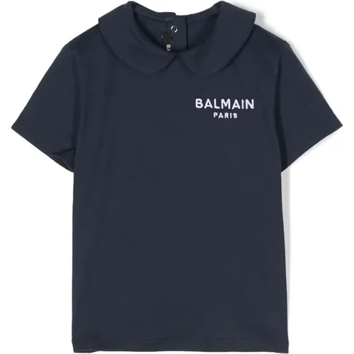 Blau Logo Polo Shirt Kurzarm - Balmain - Modalova