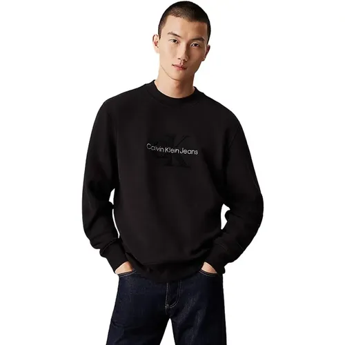 Herren Rundhals-Sweatshirt mit Monogramm , Herren, Größe: L - Calvin Klein Jeans - Modalova