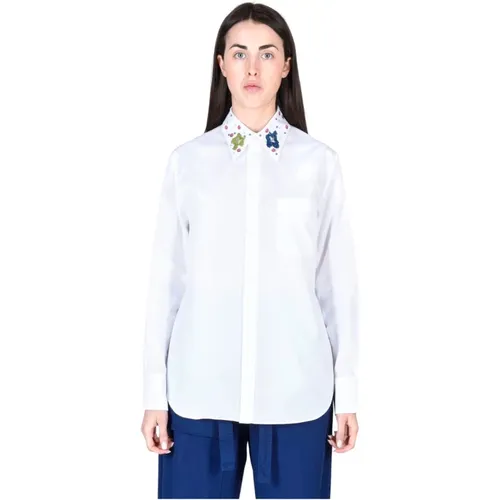 Stilvolles Baumwollhemd mit einzigartigem Polyester- und Glasdetail , Damen, Größe: M - Marni - Modalova
