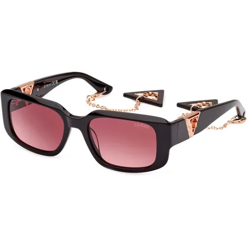 Schwarze/Rote Shaded Sonnenbrille , Damen, Größe: 53 MM - Guess - Modalova