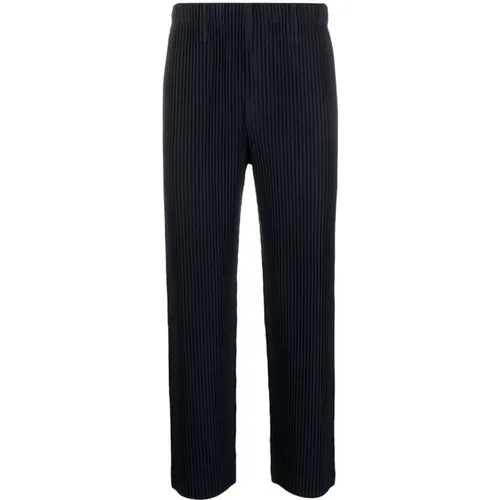 Navy Pleated Trousers High-Waisted , male, Sizes: S - Issey Miyake - Modalova