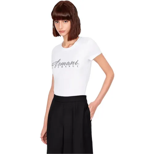 Womens Print T-shirt , female, Sizes: XS, L, S, M, XL - Armani Exchange - Modalova